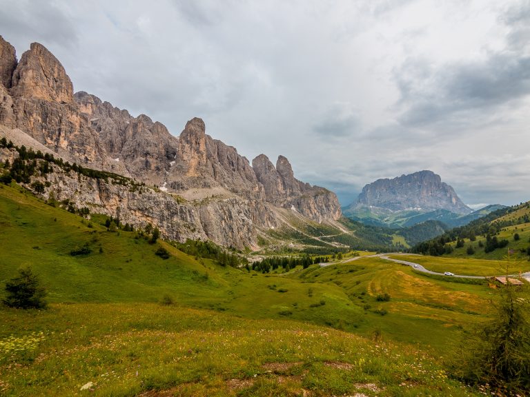 Breathtaking views of the mountains of the Dolomites. The view from Passo Gardena is spectacular.